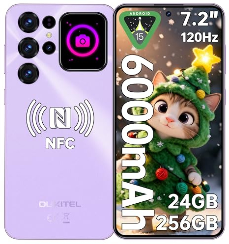 OUKITEL C68 Plus Telefonos Moviles Libres - 7,2 Pulgadas HD+ 120Hz 1.8 Pantalla Trasera 24GB RAM+256GB ROM/TF 1TB Teléfonos Inteligentes, 64MP+8MP,6000mAh, Android 15,Dual SIM/Face ID/Fingerprint/NFC