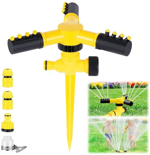 vsshe Aspersor de Jardín Automático, Aspersor Giratorio de Césped de 360 °, Aspersores De Riego De Césped, Sistema de Riego con Boquilla de 3 Brazos para Equipos （Montaje en Suelo）