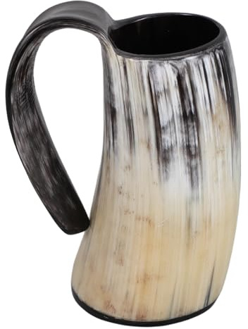 COLLBATH Petite Corne à Boire Viking - Chope à Bière Nordique Vintage avec Anse - Coupe à Boire en Forme de Corne Courbée pour Bar à Domicile Et Fêtes Médiévales 200 Ml