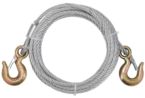 BENECREAT 20ft X 5/16 Inch/6m X 8mm Wire Rope with Tow Hook On Both Ends, Heavy Duty Winch Cable for Tow Truck, Off-Road Vehicle, Crane, SUV