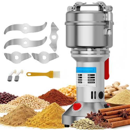 150g Electric Grain Grinder, Stainless Steel Spice Mill with 28000 RPM High Speed, 5 min Timer and Overload Protection, for Wheat, Corn, Rice, Pepper, Herbs and Coffee Beans