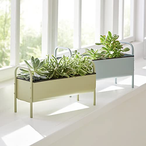 FRANK FLECHTWAREN Pflanzer Landhaus, 2er Set, grün BZW. Mint lackiertes Metall, seitliche Griffe, zum Bepflanzen mit Folie ausschlagen, Maße: 35 x 14 x 20 cm, 40 x 16 x 23 cm