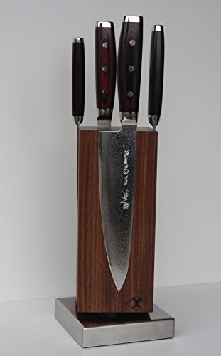 'magnético de Bloque Cuchillos Monolith Nogal + 4 Super Gou 161 Damasco Cuchillo + Afilador MinoSharp Plus 3