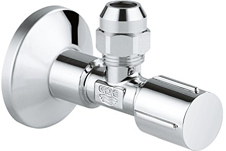 GROHE Angle Valve with Ergonomic Metal Handle, Incl Metal Push-On Escutcheon (Wall Connection 1/2 and Outlet Thread 3/8), Chrome 22037000
