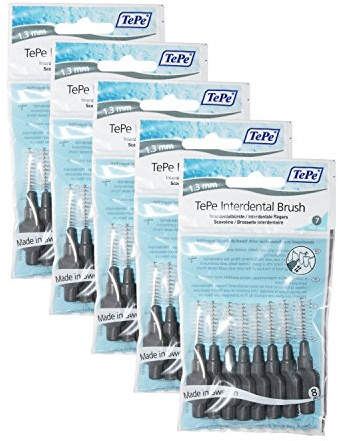 TePe Interdentalbuerste 1,3mm grau, 5 Pakete von 8 (40 Bürsten)