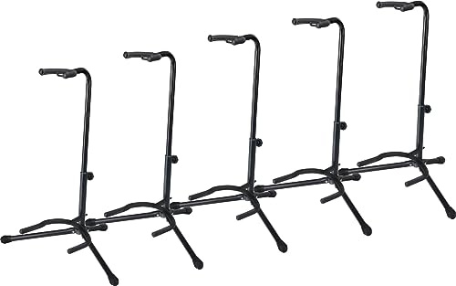 Rocktile GSN-01 Gitarrenständer mit Halsstütze 5x Set, Passend für Gitarre | Bass, Banjo etc., Sehr robuste Rohrkonstruktion, Höhenverstellbar von 60 cm bis 70 cm, Standfläche ca. 53 cm x 30 cm