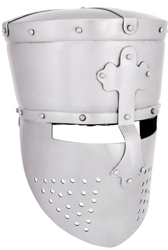 Battle-Merchant Kreuzritter Helm, Templerhelm, 1,6 mm Stahl | Replik 13. Jh., mit Lederinlay, Mittelalter, für Reenactment, LARP, Historische Darstellungen & Fantasy Cosplay