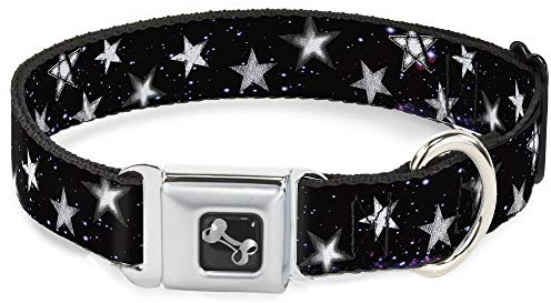 Buckle Down Glowing Stars in Space schwarz/lila/violett/weiß Hund Halsband Knochen, groß/38,1–66 cm