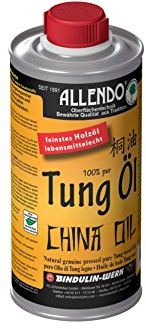 Allendo® 100% pures Tung Öl, für Innen & Außen, Holzimprägnierung farblos seidenmatt von Bindulin-250ml