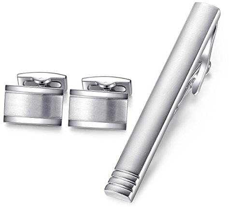 Honey Bear gemelli Fermacravatta Set da polso uomo - Rettangolo camicia acciaio per matrimonio Commercio Regalo (argento) (style 2 con scatola)