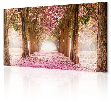 decomonkey Wandbilder Blumen Landschaft 150x50 cm XXL 1 Teilig Kunstdruck | Strukturleinwand, Holzkeilrahmen, Leinwandbilder, Bild auf Leinwand, Wanddeko, Wohnzimmer, Wanddekoration, Natur, Wald, Alee
