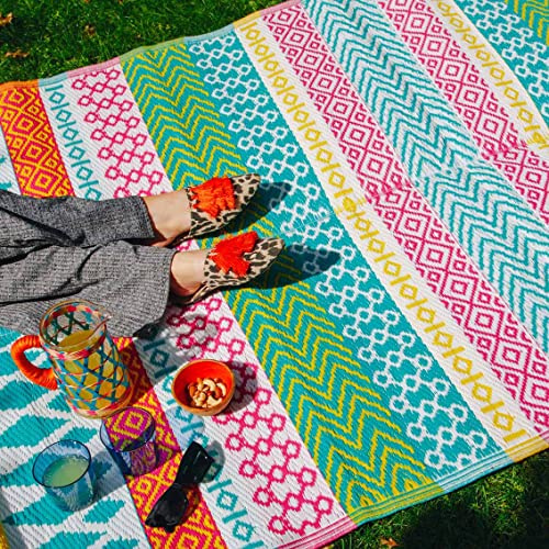 Talking Tables Waterproof Colourful Outdoor Rug Plastic, Lightweight Mat for Garden, Patio, Decking, Bathroom, Utility, Picnic | Folds Away for Easy Storage, 180 x 120cm, Polypropylene, BOHORUG