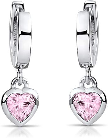 Kinder Ohrringe Creolen Silber 925 mit Zirkonia Herzen in 6 Farben SO-389 | Echtsilber Ohrhänger für Mädchen 18x2mm aus hautfreundlichem Sterlingsilber in Geschenk-Etui von MATERIA by Matthias Wagner