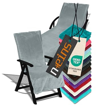 npluseins Auflage für Gartenmöbel - Schonbezug mit Kapuze - Flausch 1521.2199, Gartenstuhl ca. 60 x 130 cm, grau
