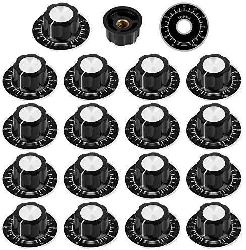 Jubaopen 18 Stück Drehknöpfe Potentiometer Knopf mit Digitalzifferblatt Skalenplatte Rändelknöpfe Geriffelte Griffwelle Insert Drehknopf für 6 mm Durchmesser Welle Potentiometer（Schwarz）