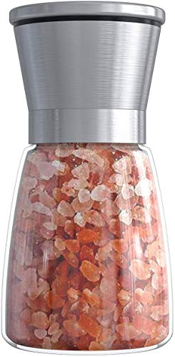 Molino de pimienta salada de acero inoxidable con cuerpo de vidrio Molinillo manual de cerámica ajustable Trituradora de especias de hierbas Adecuado para sal marina gruesa, grano de pimienta