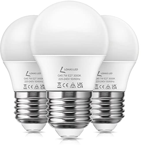 LOHAS E27 LED Lampe, Glühbirne E27 7W Leuchtmittel ersetzt 60W Glühlampen, Warmweiss 3000K, 600LM, LED Birne E27 G45, Nicht Dimmbar, Energiesparlampe Glühbirne, 240° Abstrahlwinkel, 3er Pack