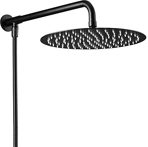 Schwarz Matt Duschkopf Regendusche mit Brausearm und Duschschlauch, 25 cm