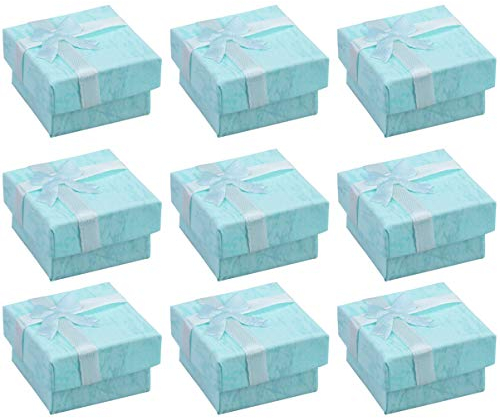 24PCS Schmuck Boxen Karton Ring Boxen mit Deckel Polsterung Papier Schmuck Lagerung Cube mit Bänder Bowknot (Blau)