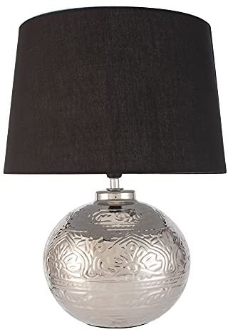 Pauleen 48222 Touch of Silver Tischleuchte max. 20 Watt handgefertigt Schwarz, Silber Nachttischlampe im Glamour Look aus Stoff, Keramik E14
