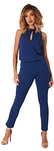 Lemoniade stylischer Jumpsuit Made in EU mit V-Ausschnitt und raffinierten Details (L, Navy Neckholder)