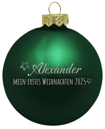 Deitert Weihnachtskugel mit Wunschtext Gravur, Ø 8cm, personalisierte Christbaumkugel aus Glas (matt), Individueller Weihnachtsbaumschmuck Namen oder Spruch, Mein erstes Weihnachten, Grün