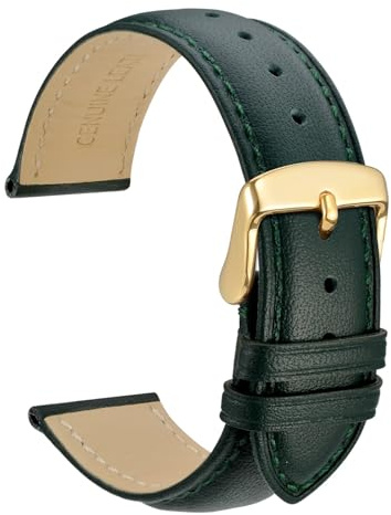 WOCCI 18mm Vintage Leather Watch Band for Men and Women, Gold Buckle (Green)
