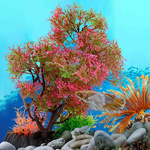 DEANKEJI Piante D'acquario Artificiale, 23 cm di Lunghezza Decorazioni per Acquari, Colorato Pianta Artificiale Accessori, con Base Addensata, per Acquari e Vasche di Pesci