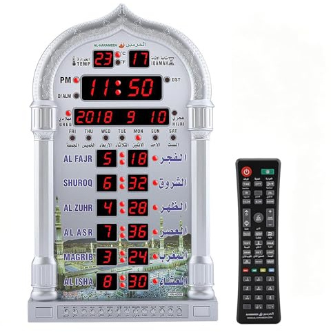 Muslimsk Azan Böneklocka, LCD Automatisk Islamisk Böneklocka, Hem/Kontor/Moské, Digital Dekorativ Väggklocka/Bänkskiva (Fjärrkontroll + Eu-Kontakt)