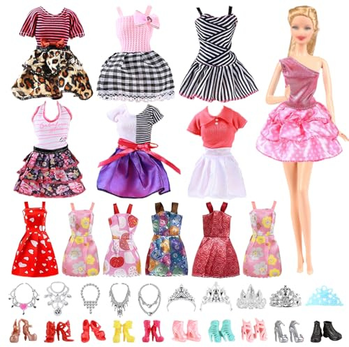 43Pcs Doll Clothes and Accessories Compatible with11.5inch Doll, 10 Suspender Dress 3 Fashion Dress 20 Shoes 10 Accessorie for 11.5'' Doll Girls Birthday Children's Day Gift, in Random