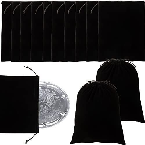 TINSKY 12 PCS Silver Storage Bags Anti-Tarnish Cloth Bag Silver Polishing Fabric Cloth Keeper Bag for Silver Storage Jewelry Silverware Protection Flatware Silverplate Tarnish Cleaning (Black)