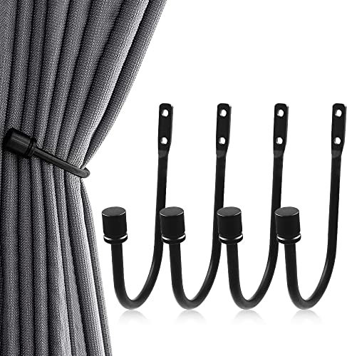 Chihutown 4 Stück Metall-Raffhalter, Schwarze Vorhanghalter, dekorative Vorhanghaken, Arme, Wandmontage, Vorhang-Raffhalter, 4 Stück