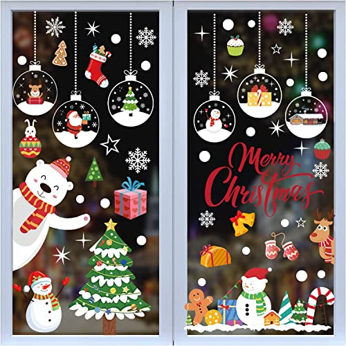 Weihnachten Fensteraufkleber,Selbstklebend Weihnachtsfensterbilder Doppelseitig Fensterbild Weihnachten Wiederverwendbar, Weihnachten Große Glasaufkleber für Glasfenstertür Dekor, Schaufenster(C)