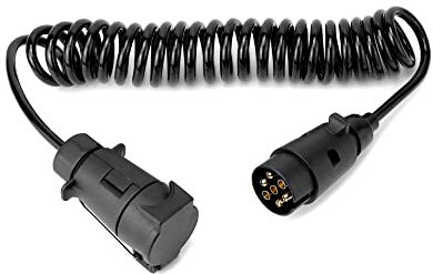 QWORK® 3 Meter 7 Pin Trailer Light Board Extension Lead Coiled Cable with Male to Female Towing Adapter Plug Socket for Car Caravan Truck
