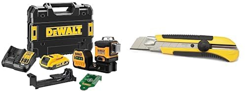 DeWalt - Laser Multilignes 3x360° 12V Li-Ion 2Ah - Niveau Laser Autonivelant 4° sans Fil avec Faisceaux Verts - Précision +/-3mm@10m & Stanley 0-10-425 Cutter 25 mm Bi-matière Dynagrip