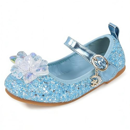 Eleasica Zapatos de Disfraz Niña Princesa Punta Cerrada Bailarinas Plano Antideslizante Zapatos de Vestir con Lentejuelas Navidad Cumpleaños Regalo Carnaval Boda,Azul 2,29