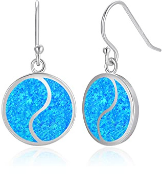 Klassische Große Runde Ohrhänger Aus 925er Sterlingsilber Opal-Ohrhänger,Synthetischer Opal