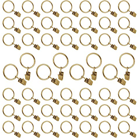 50 Stück Gardinenringe mit Clips, 25-38mm Stainless Metall Vorhangstangenhaken Vorhangring Hängende Ringe Vorhang Clip Gardinenstange für Vorhänge und Stäbe (Gold, 25 mm/1 Zoll)