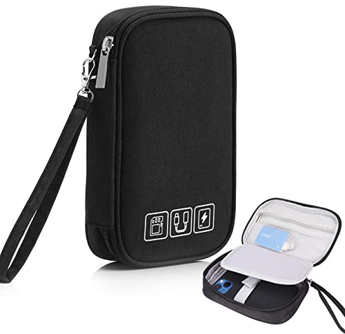 VIKY® Schwarz Kabeltasche Organizer, Klein Elektronik Organizer,Tragbare Cable Bag Ladekabel Organizer, Reisen Kabel Organizer Tasche für Festplatte Ladegerät Power Bank USB Sticks und Speicherkarte
