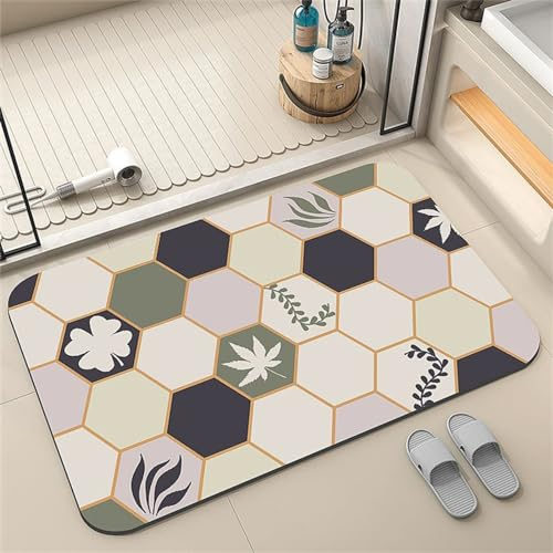 Badezimmerteppich, Badematte Stein, Teppich Läufer, Stone Bath Mat, Badteppich Rutschfest Waschbar, Absorbierende Badematte, Duschmatte, Badvorleger, Duschvorleger, Carpet Combination-120x180cm