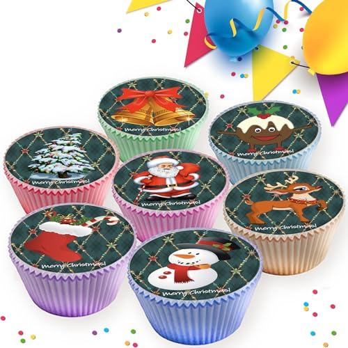24 x CHRISTMAS EDIBLE ICING 4.5cms CUPCAKE TOPPERS DECORATIONS CR027