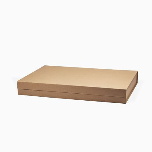 Geoto 50 cm L x 34 cm B x 7 cm H XL flach weiß/schwarz Kraftpapier-Magnetdeckelverschluss starre Geschenkboxen für Einzelhandelsverpackung (1 Stück, Kraft)