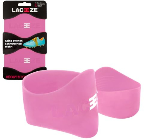 Laceeze Original Bands, Pink, As Seen on TV, Ribbed Grip Technology, Shoelace Bands – Keeps Laces Tied, Prevents Untying – Fits US Shoe Size 1–8.5 – For Soccer Cleats, Lacrosse, Baseball, Football