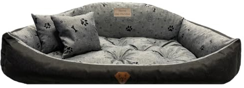 Dogs4Life Waschbar Orthopädisches Hundebett Hundekissen Hundesofa Hundekorb für Kleine Mittelgroße Grosse Hunde S - XXL Personalisiert mit Namen (L, ‎Schwarze Pfoten)