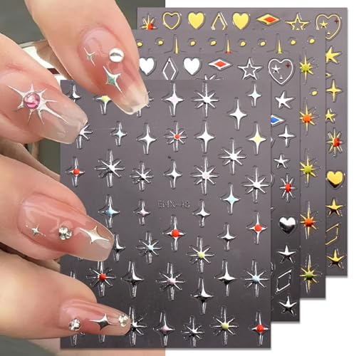 jmeowio Nagelsticker Stern Herz 10 Blatt Nail Art Sticker Selbstklebend Nagelaufkleber Bunt Dekoration Nageldesign Zubehör