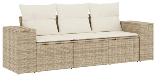 vidaXL Salon de Jardin avec Coussins 3 pcs, Canapés de Terrasse, Ensemble de Meubles de Patio, Mobilier d'Extérieur, Beige Résine Tressée