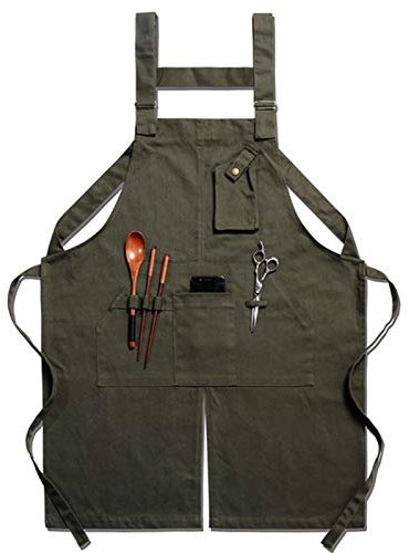 Arbeit Canvas Schürzen, Unisex wasserdichte Arbeitsschürze aus Segeltuch, Tischlerschürze mit Werkzeugtasche for Werkstatt, Küche, Garten (Farbe: Grün, Größe: X-Large)(Color:Green)