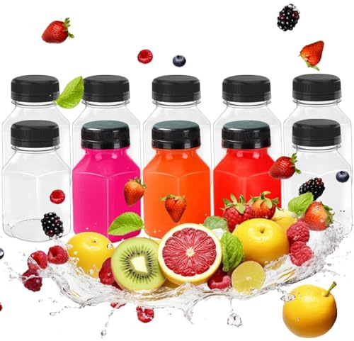 Botella Plastico Transparente, Botellas de Jugo Reutilizables, Botellas de Jugo con Tapa, 10PCS 120ML Botella de Bebida Transparente Vacía para Zumos Batidos Bebidas