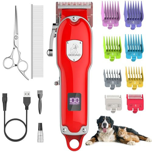 Gooad Hundehaarschneidemaschine für Fellpflege, Hundepflegeset, schnurlose Hundepflege-Haarschneidemaschine für dickes Fell, Hundehaarschneider, geräuscharmer Hunderasierer, leiser Tierhaarschneider