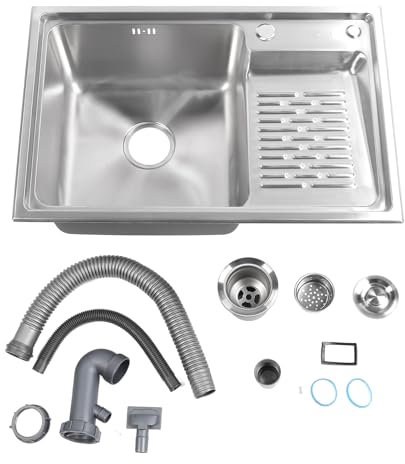 Lavello da cucina, lavello con montaggio dall'alto Lavello da incasso in acciaio inossidabile 304 Lavabo a vasca singola con asse per lavare Lavello per lavanderia per lavanderia